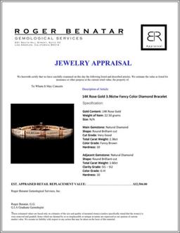 14K Rose Gold 3.96ctw Fancy Color Diamond Bracelet