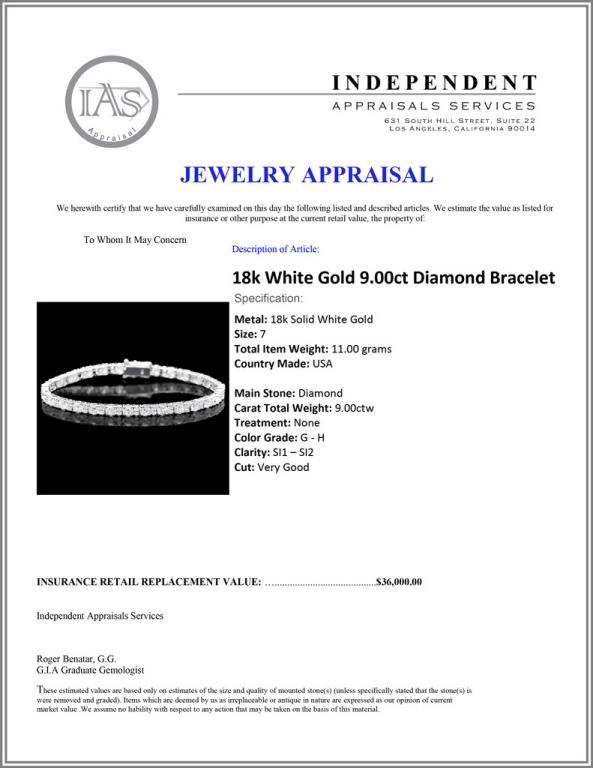 18k White Gold 9.00ct Diamond Bracelet