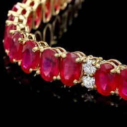 14k Gold 54.00ct Ruby & 1.35ct Diamond Necklace