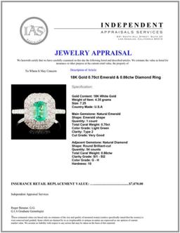 18K Gold 0.70ct Emerald & 0.86ctw Diamond Ring