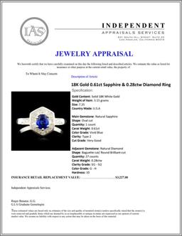 18K Gold 0.61ct Sapphire & 0.28ctw Diamond Ring