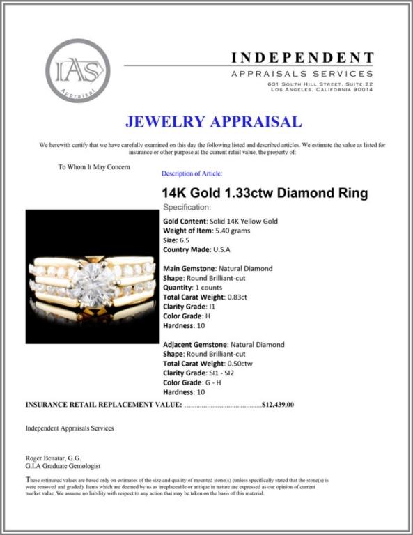 14K Gold 1.33ctw Diamond Ring