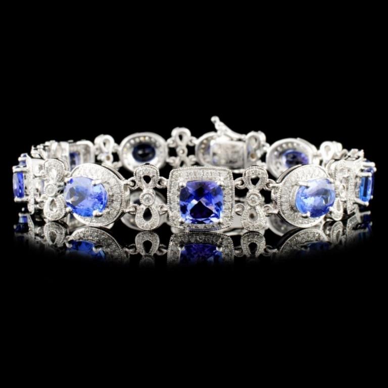 14K Gold 13.09ct Tanzanite & 1.77ct Diamond Bracel