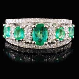 14K White Gold 1.08ct Emerald & 0.25ctw Diamond Ri