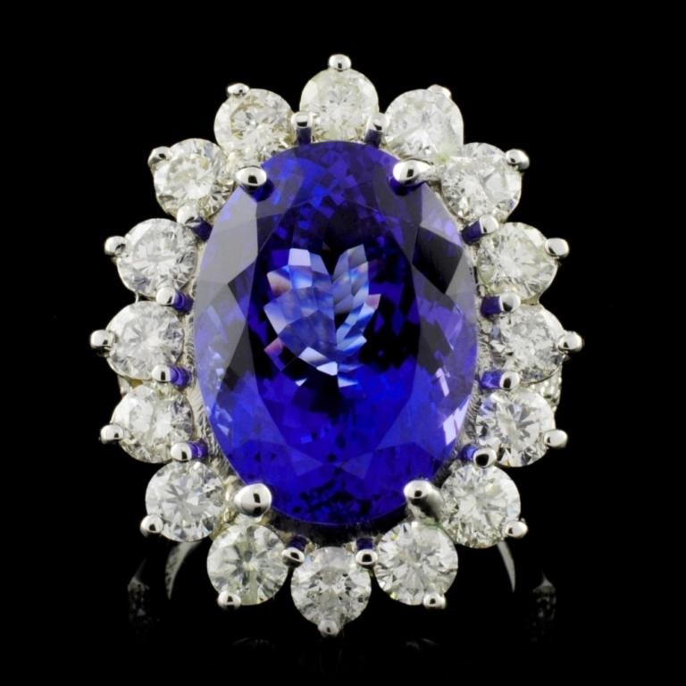 14K W Gold 12.16ct Tanzanite & 3.05ct Diamond Ring