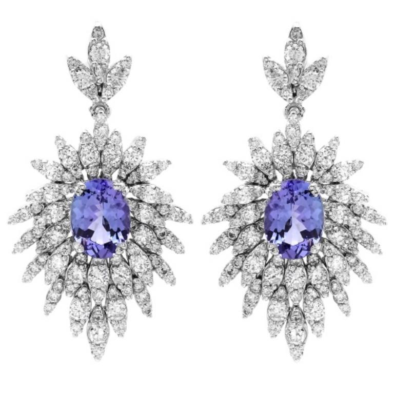 14K Gold 3.00ct Tanzanite & 2.50ct Diamond Earring