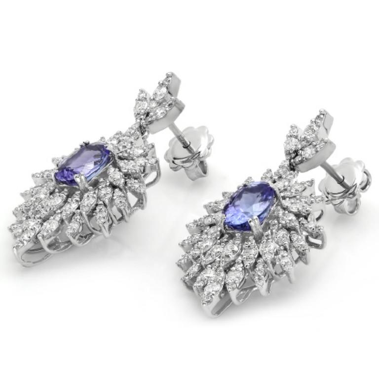 14K Gold 3.00ct Tanzanite & 2.50ct Diamond Earring