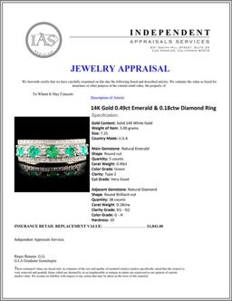 14K Gold 0.49ct Emerald & 0.18ctw Diamond Ring