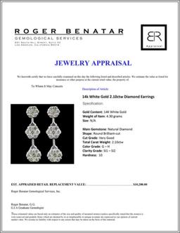14k White Gold 2.10ctw Diamond Earrings