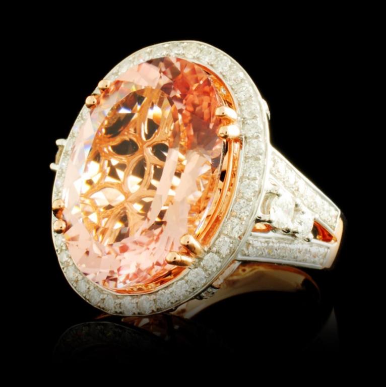 14K Gold 13.63ct Morganite & 1.55ctw Diamond Ring