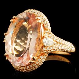 14K Gold 8.34ct Morganite & 0.70ctw Diamond Ring