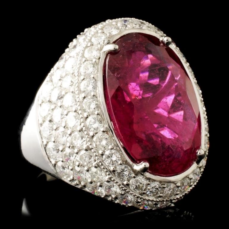 18K Gold 9.33ct Rubellite & 3.11ctw Diamond Ring