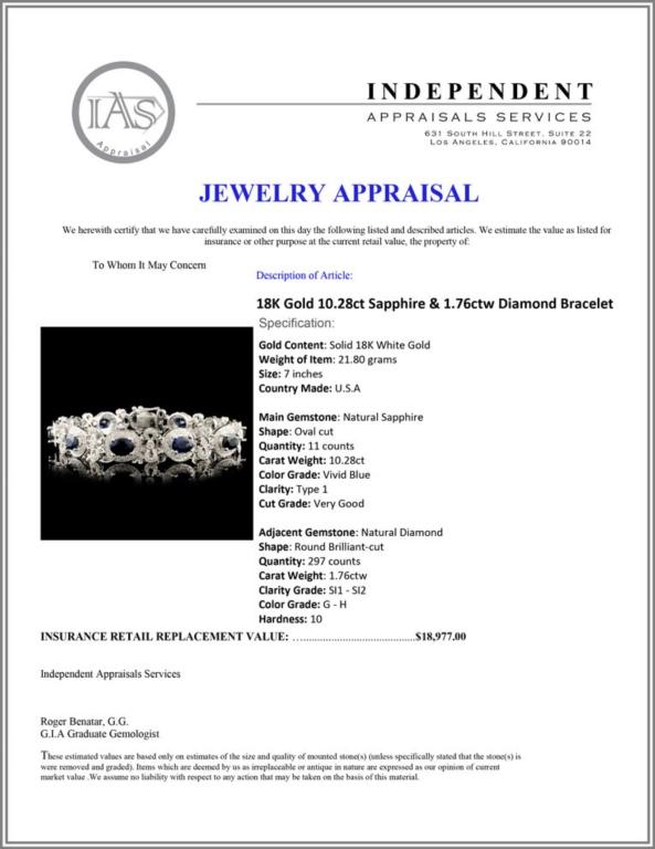 18K Gold 10.28ct Sapphire & 1.76ctw Diamond Bracel