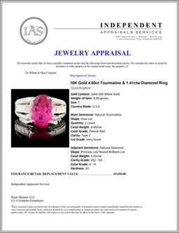 18K Gold 4.60ct Tourmaline & 1.41ctw Diamond Ring