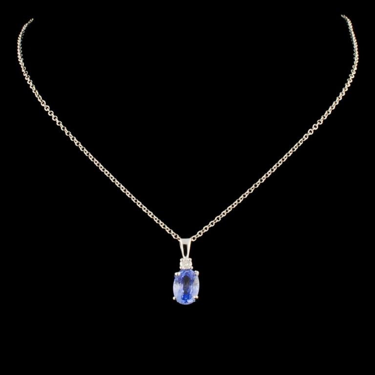 14K Gold 1.00ct Sapphire & 0.06ctw Diamond Pendant