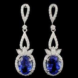 18K Gold 7.20ctw Tanzanite & 1.56ctw Diamond Earri