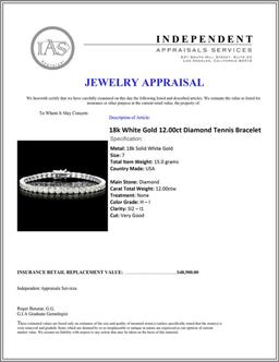 18k White Gold 12.00ct Diamond Tennis Bracelet