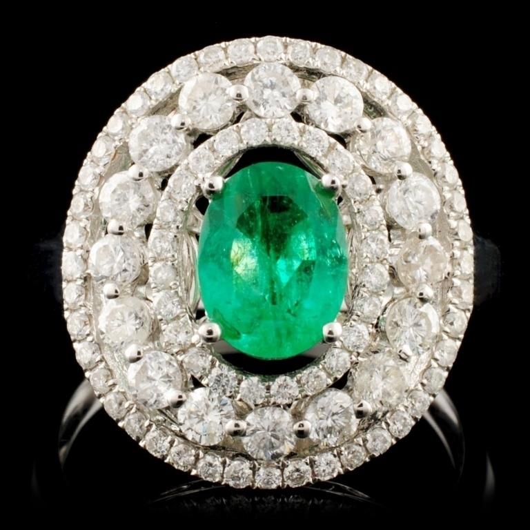 18K Gold 0.66ct Emerald & 1.02ctw Diamond Ring