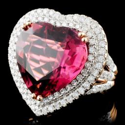 18K Gold 16.47ct Rubellite Tourmaline & 1.76ctw Di