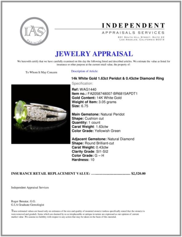 14k Gold 1.63ct Peridot & 0.43ctw Diamond Ring