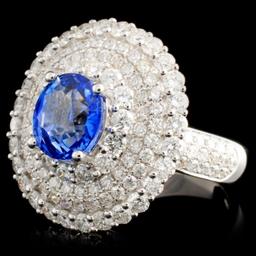 18K Gold 2.80ct Sapphire & 2.40ctw Diamond Ring