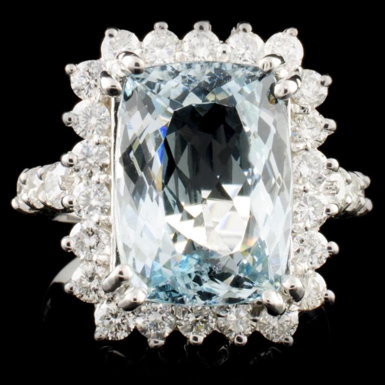 14K Gold 5.20ct Aquamarine & 1.21ctw Diamond Ring