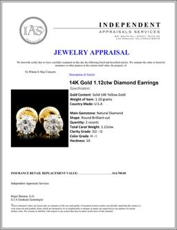 14K Gold 1.12ctw Diamond Earrings