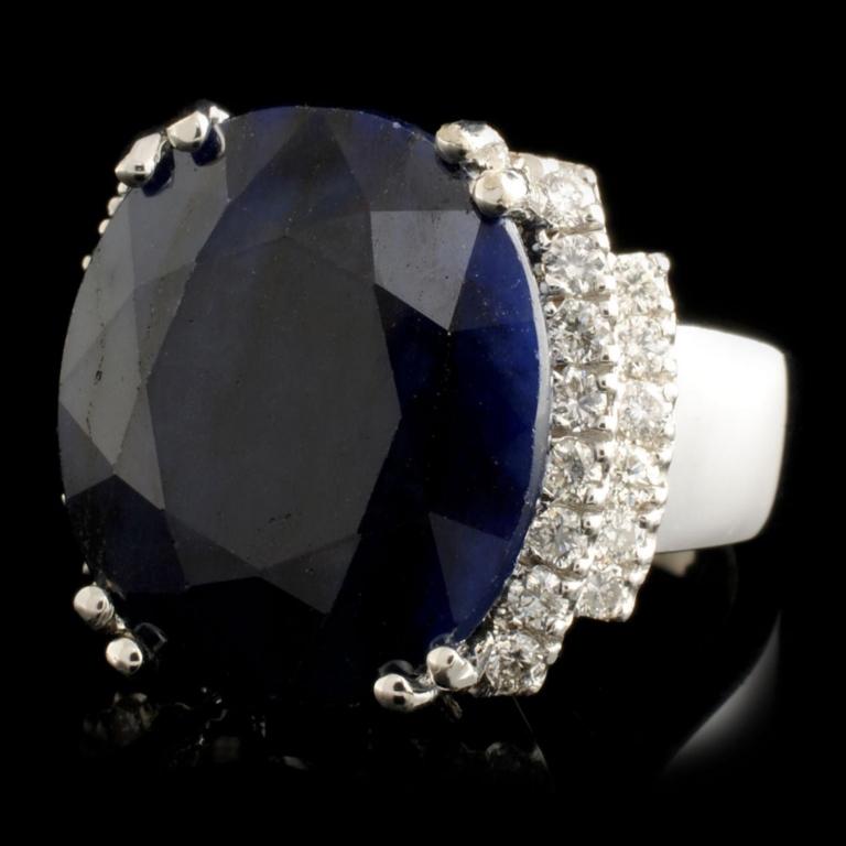 14K Gold 22.00ct Sapphire & 0.65ctw Diamond Ring