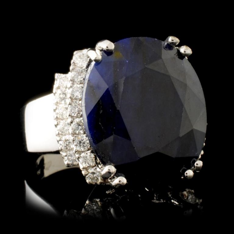 14K Gold 22.00ct Sapphire & 0.65ctw Diamond Ring