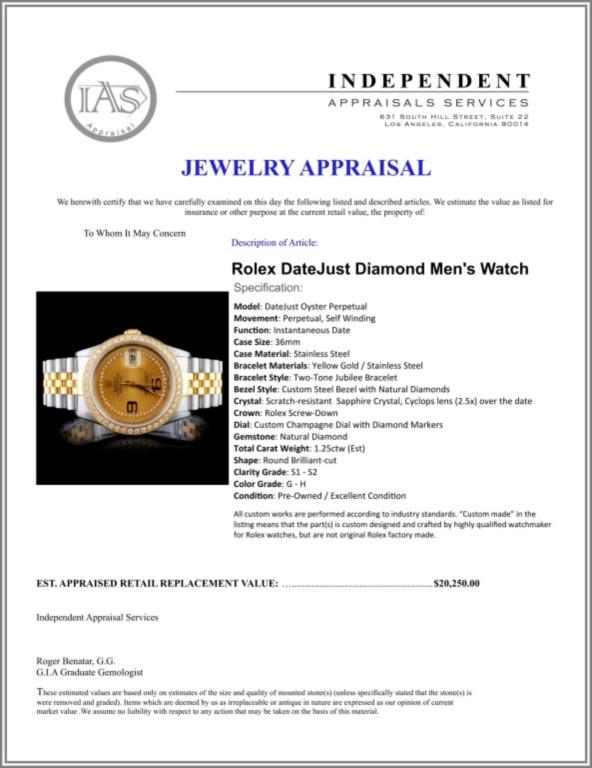 Rolex DateJust Diamond 36mm Watch