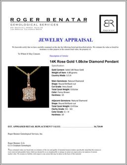 14K Rose Gold 1.08ctw Diamond Pendant