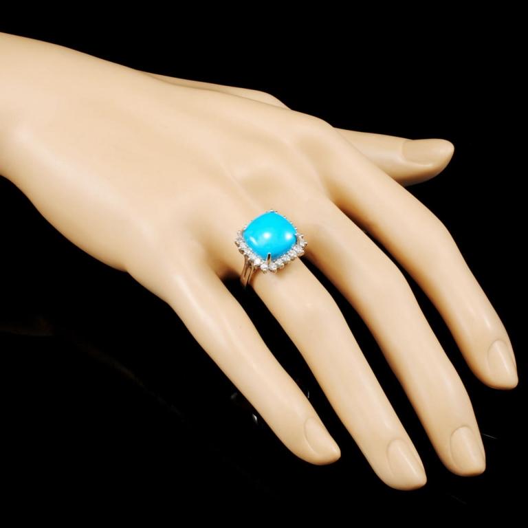 14K Gold 6.06ct Turquoise & 0.58ctw Diamond Ring