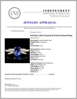 14K Gold 1.59ct Tanzanite & 0.21ctw Diamond Ring
