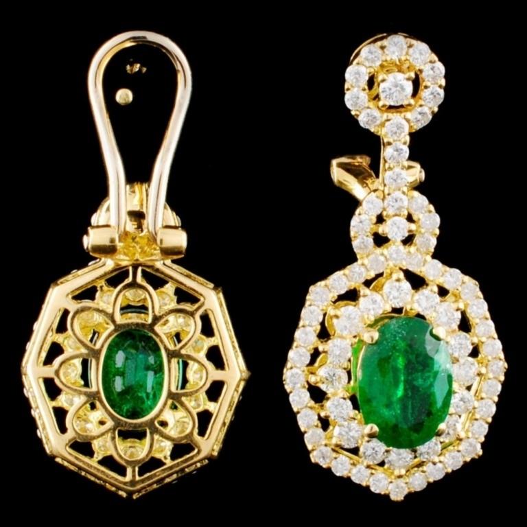 18K Gold 1.98ct Emerald & 1.85ctw Diamond Earrings