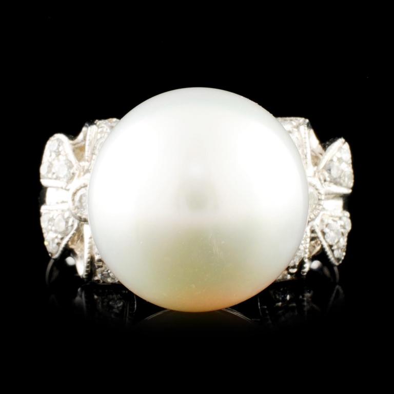 18K Gold 12.00MM Pearl & 0.27ctw Diamond Ring