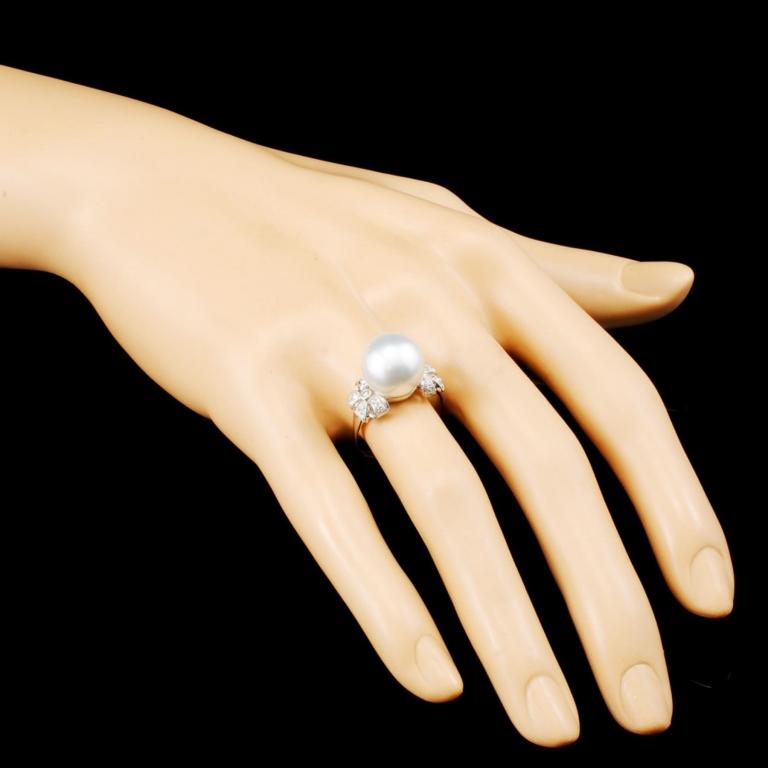18K Gold 12.00MM Pearl & 0.27ctw Diamond Ring