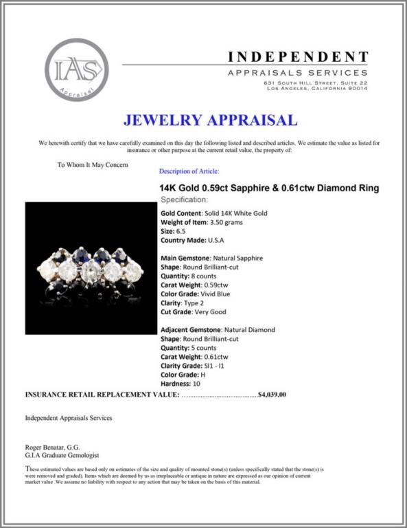 14K Gold 0.59ct Sapphire & 0.61ctw Diamond Ring