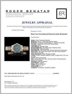 Rolex YG/SS DateJust 1.00ct Diamond Ladies watch