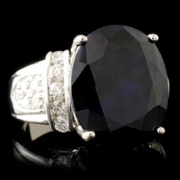 14K Gold 13.50ct Sapphire & 0.75ctw Diamond Ring