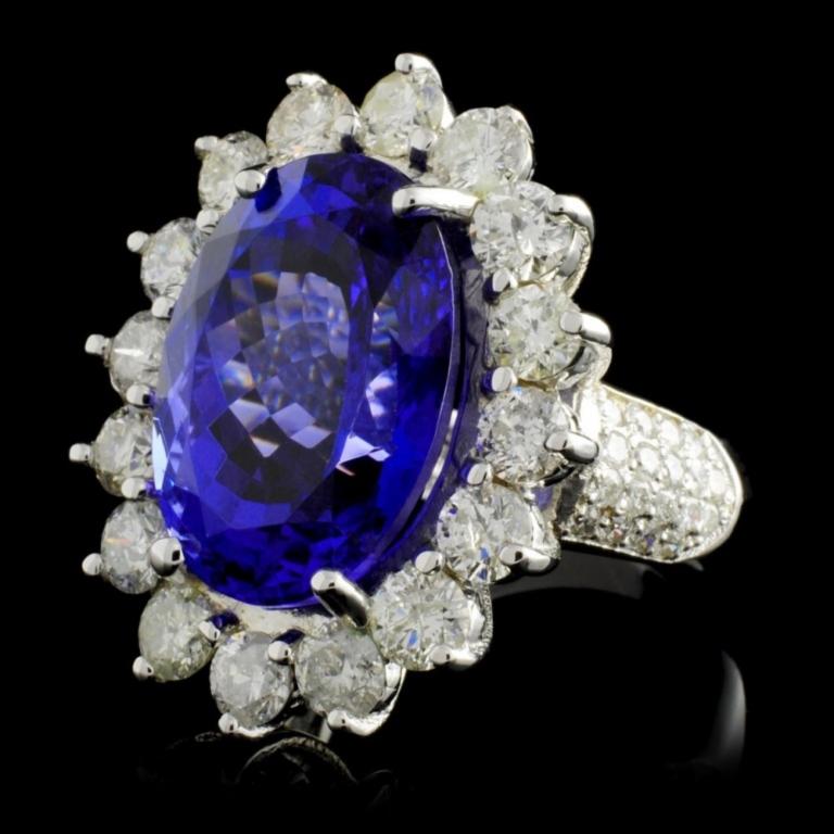 14K W Gold 12.16ct Tanzanite & 3.05ct Diamond Ring