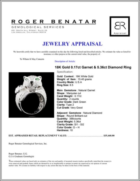 18K Gold 0.17ct Garnet & 5.36ct Diamond Ring