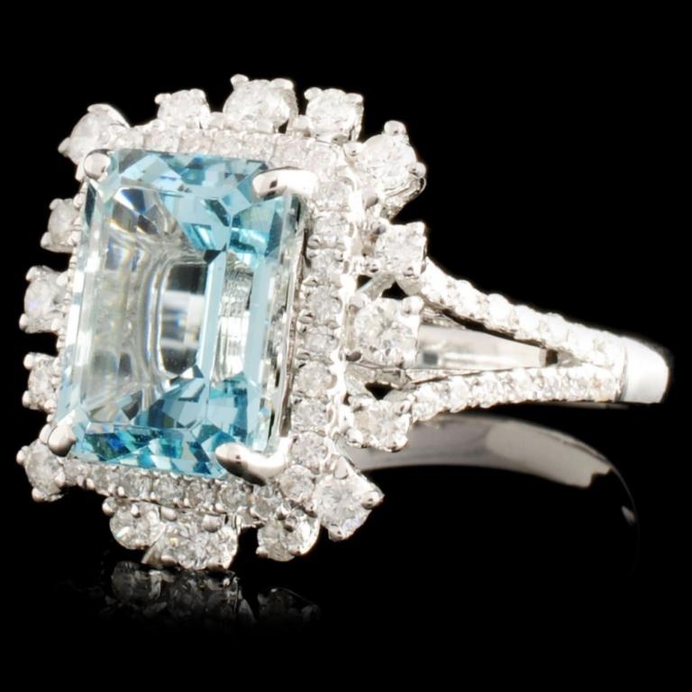 18K Gold 2.98ct Aquamarine & 0.64ctw Diamond Ring