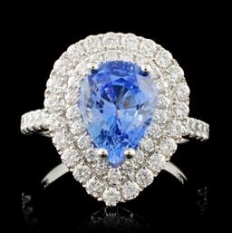 18K Gold 2.81ct Sapphire & 1.09ctw Diamond Ring