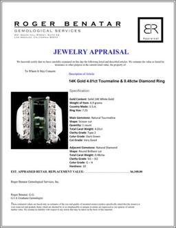 14K Gold 4.01ct Tourmaline & 0.48ctw Diamond Ring