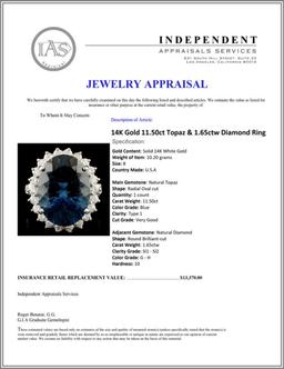 14K Gold 11.50ct Topaz & 1.65ctw Diamond Ring