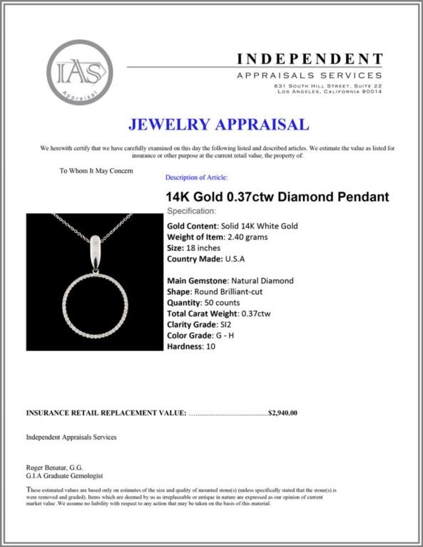 14K Gold 0.37ctw Diamond Pendant