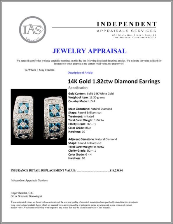 14K Gold 1.82ctw Diamond Earrings