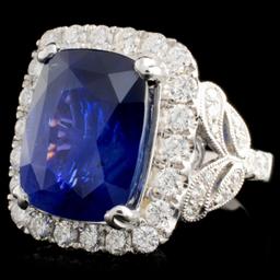 18K Gold 13.40ct Sapphire & 1.57ctw Diamond Ring