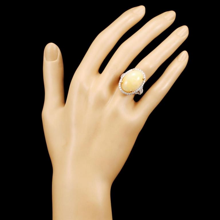 14K Gold 12.04ct Opal & 1.06ctw Diamond Ring