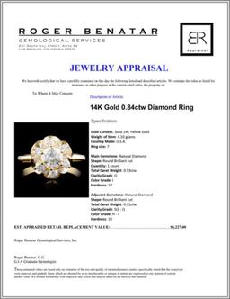 14K Gold 0.84ctw Diamond Ring